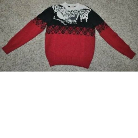 Mens Sweater Dockers Red Black Moose Small Crewneck Long Sleeve Winter Holiday - Picture 2 of 4